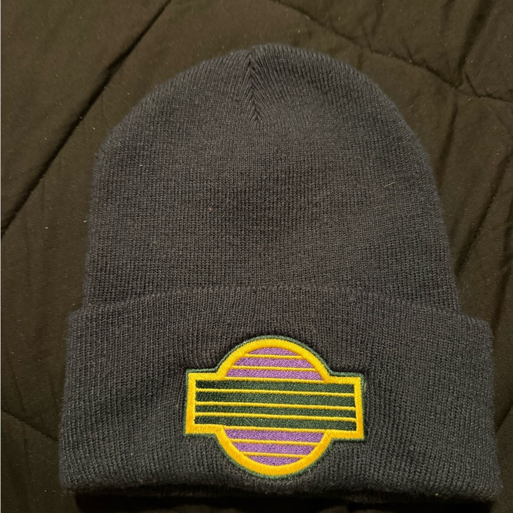 Navy blue Beanie with Purple Yellow green Sesame Street Logo